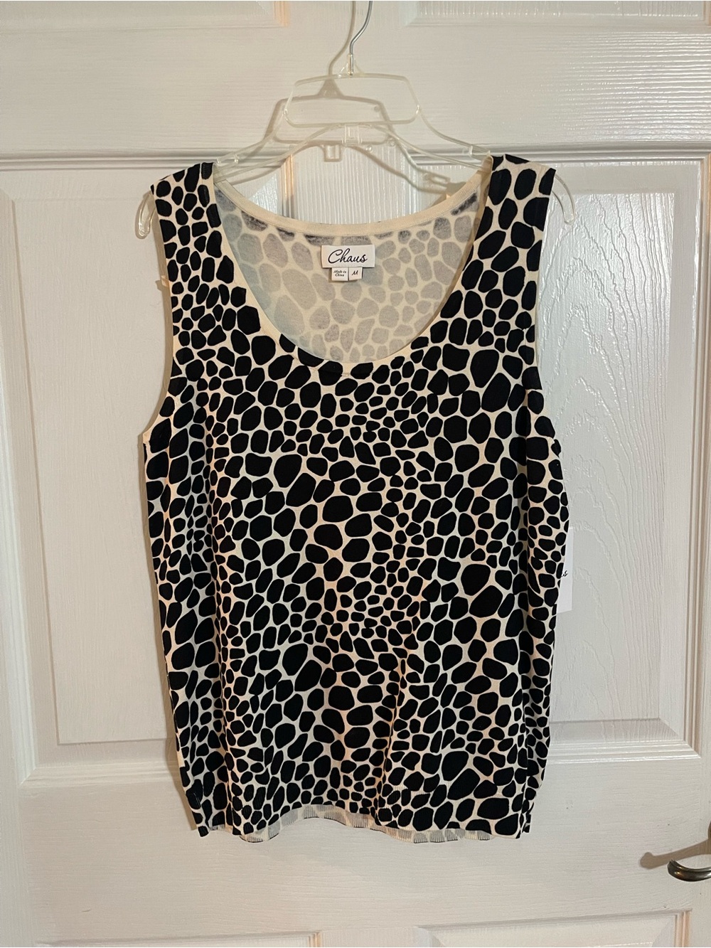 Chaus Medium Black and Cream Animal Spot Sleeveless Top Silk blend